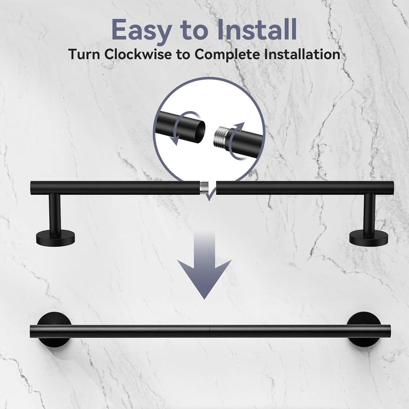 Bubxo Matte Black Towel Bar, 16 Inch Bathroom Towel Rack, Towel Holder Wall Mounted, Thicken SUS304 Stainless Steel Towel Rod Modern Home Decor (Total Length 18-Inch) - Image 4